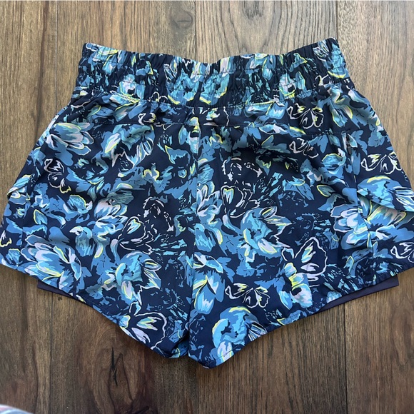 Layer 8 Floral Blue Women's Athletic Shorts - Picture 2 of 5